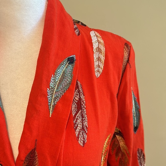 Farm Rio Spring Plume Embroidered Feathers Kimono In Red Multi NWT Size Small - Picture 6 of 15